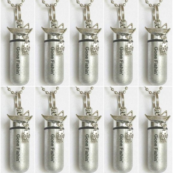 BEAUTIFUL SET OF 10 GONE FISHIN' CREMATION NECKLACES, Memorial Jewelry - Picture 1 of 6